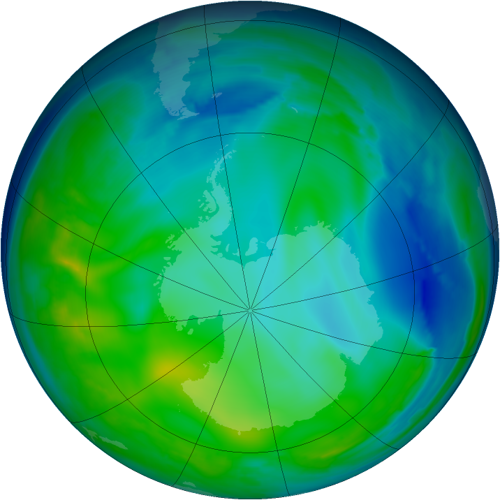 Antarctic ozone map for 02 June 2008